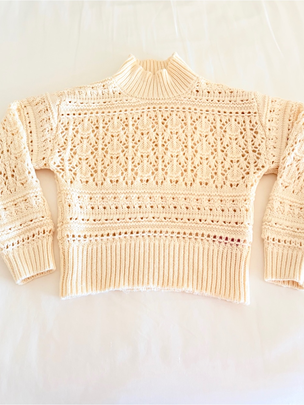 Muse Cream Open-Knit Mock Neck Women's Chunky Crop Sweater Medium, Y2K, EUC